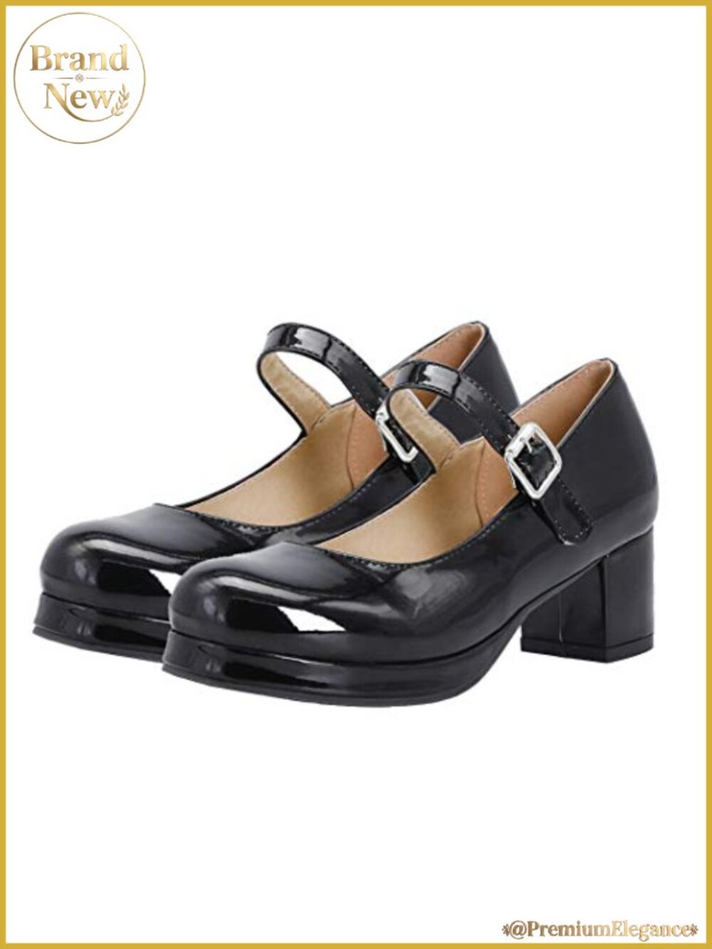 Patent Leather Mary Jane Platform Chunky Heel Lolita Pumps Round Toe Buckle